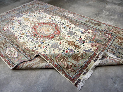 6'6"x10'2" Extra-Fine Hand-Knotted Wool & Silk Blend Tabrize Carpet - Area Rug