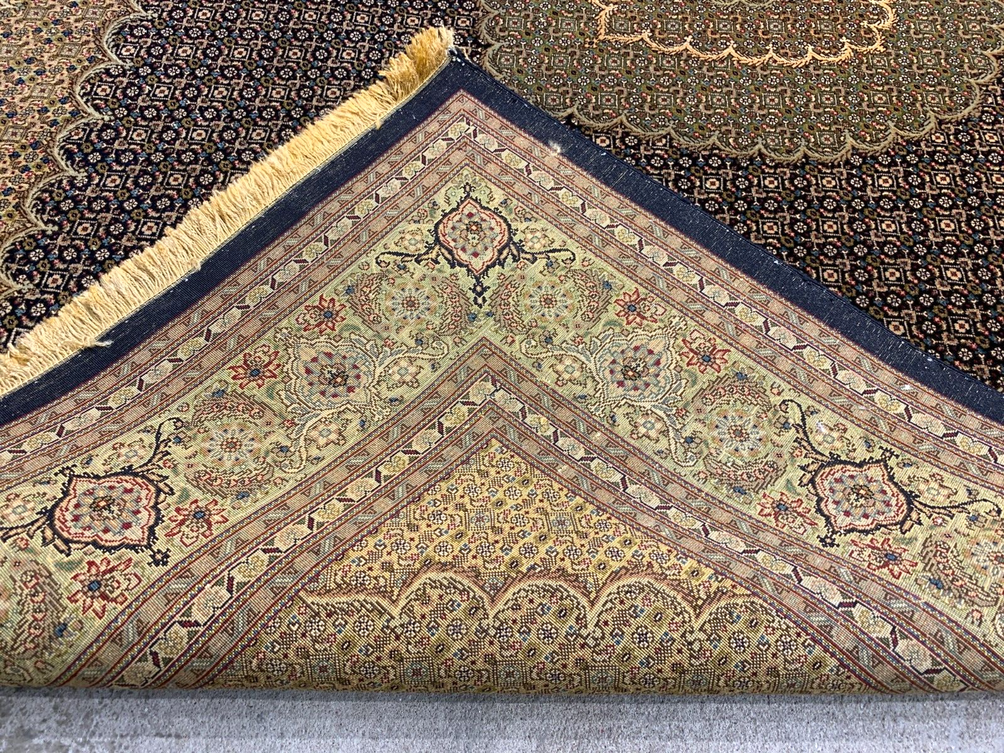 4'1"x6'6" Very Fine Hand-Knotted Wool & Silk Blend Tabrize Mahi Carpet -  Rug