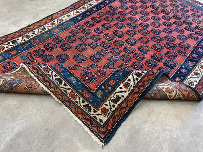 3'9"x5'9" Antique Hand-Knotted 100% Wool Pile Hamadane Area Rug - Carpet