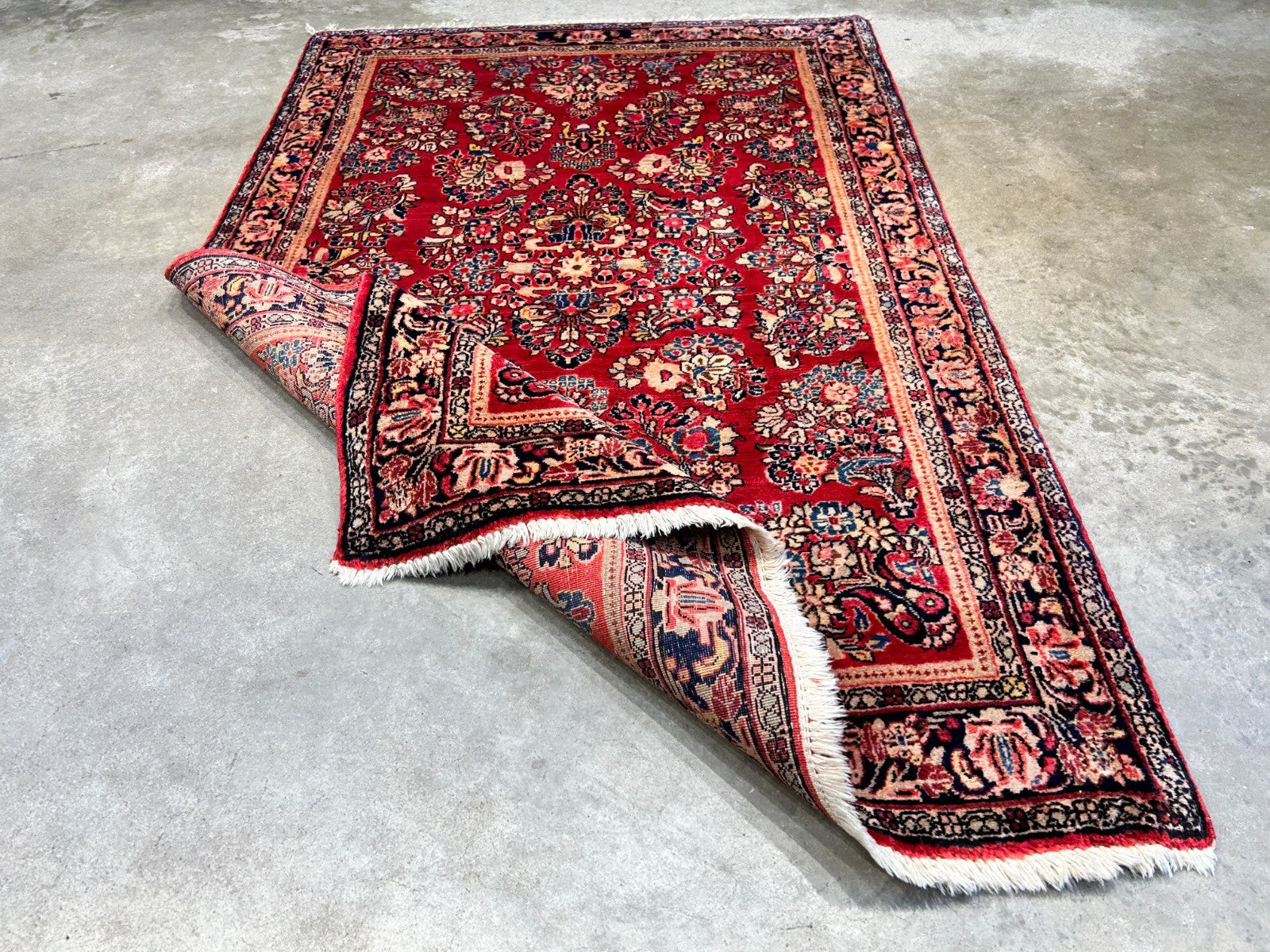 3'3"x4'11" Antique Hand-Knotted 100% Wool Pile Sarouke Rug