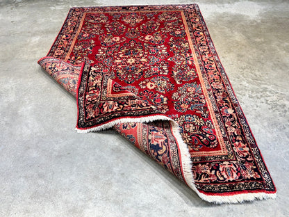 3'3"x4'11" Antique Hand-Knotted 100% Wool Pile Sarouke Rug