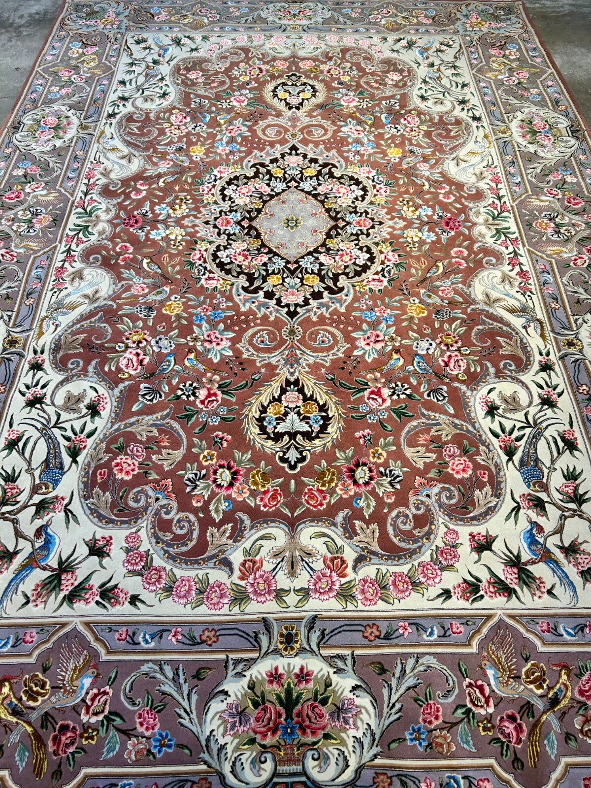 6'9"x9'10" Extra-Fine Hand-Knotted Wool & Silk Blend Tabrize Carpet - Area Rug