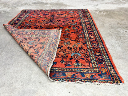 Collector Antique - 3'6"x4'4" Hand-Knotted 100% Wool Pile Sarouke Lilian Rug
