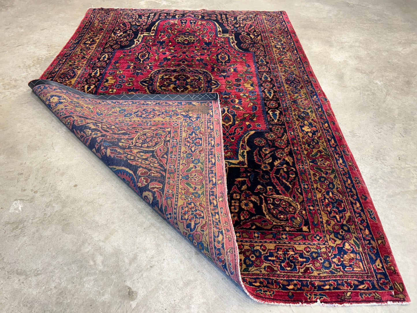 4'5"x6'6" Rare Antique Hand-Knotted 100% Wool Pile Sarouke Area Rug - Carpet