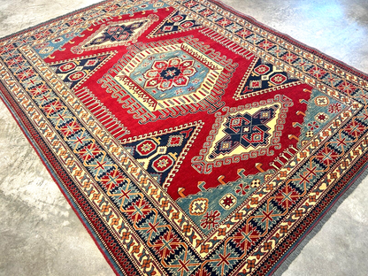 6'3"x7'10" Hand-Knotted 100% Wool Carpet - Fine Kazak Area Rug
