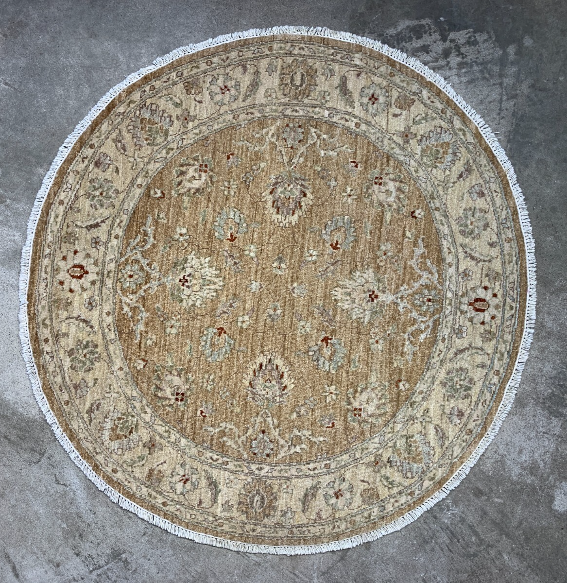 4' Diameter Exquisite Hand-Knotted 100% Wool Pile Oriental Rug
