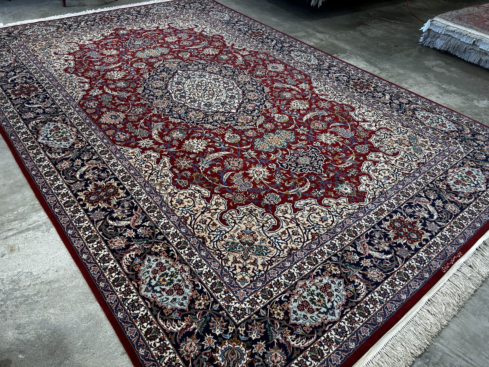 8'1"x11'9" Very Fine Hand-Knotted Wool & Silk Isfahane Area Rug - Signed