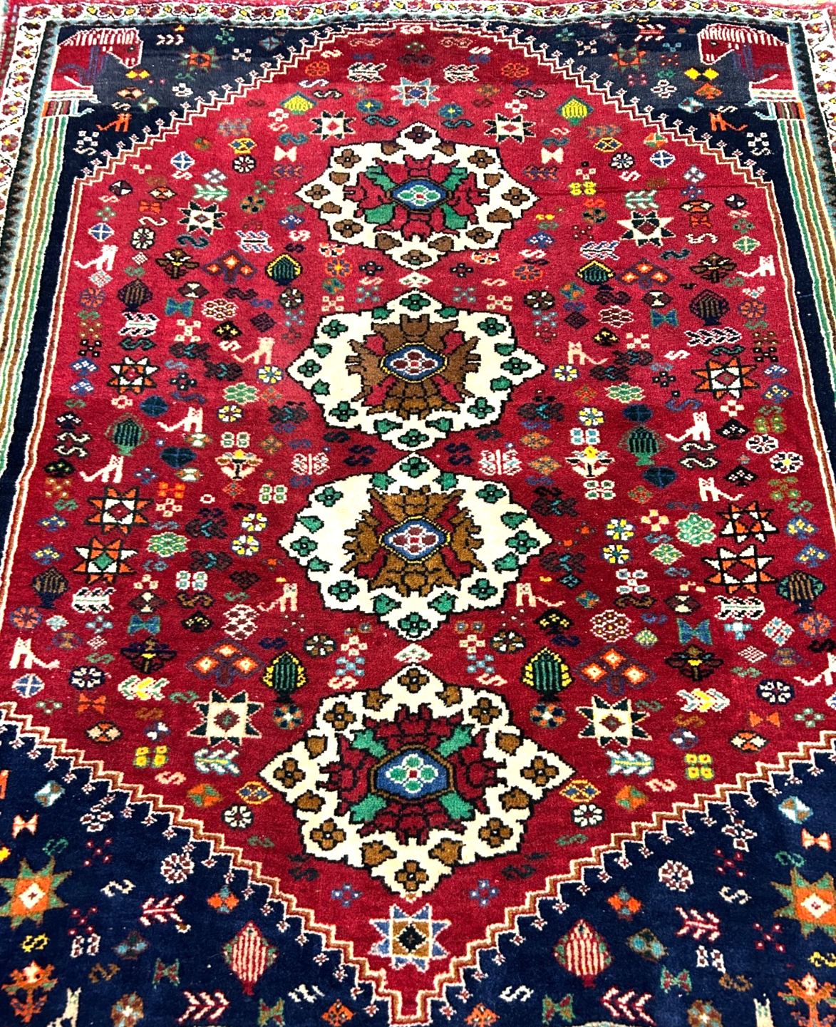 3'11"x4'7" Hand-Knotted 100% Wool Pile Ghashghaei Area Rug - Carpet