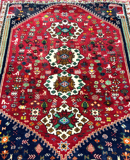 3'11"x4'7" Hand-Knotted 100% Wool Pile Ghashghaei Area Rug - Carpet