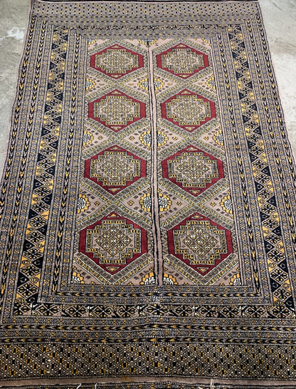4'0" x 5'11" Hand-Knotted 100% Wool Pile Bokhara Area Rug - Handmade Carpet