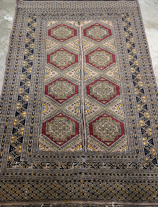 4'0" x 5'11" Hand-Knotted 100% Wool Pile Bokhara Area Rug - Handmade Carpet