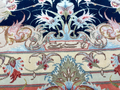 6'7"x10'2" Fine Hand-Knotted Wool & Silk Blend Tabrize Carpet - Area Rug