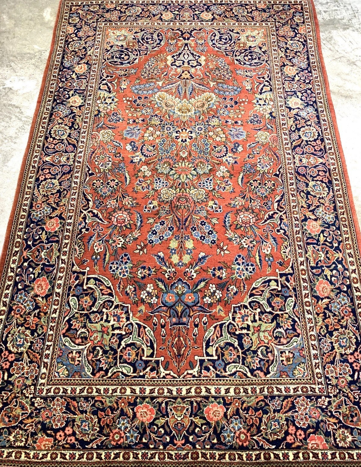 Collector Item -  4'4"x7'2" Antique Hand-Knotted Fine Wool Kashane Rug