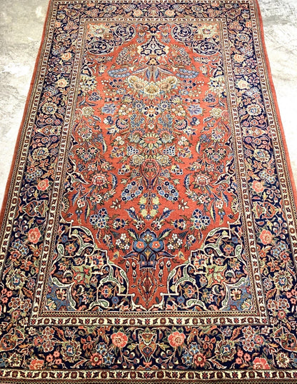 Collector Item -  4'4"x7'2" Antique Hand-Knotted Fine Wool Kashane Rug