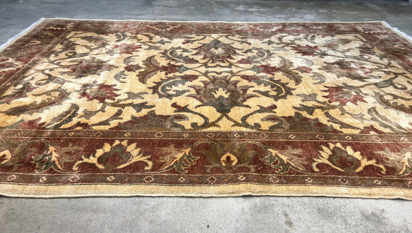 6'6"x9'6'' Hand-Knotted Indian Wool Pile Handmade Area Rug - Carpet
