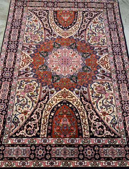 3'5"x5' Hand-Knotted Silk & Wool Tabrize Gonbadi Area Rug