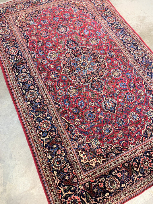 4'3" x 6'11'' Antique Hand-Knotted 100% Wool Pile Kashane Area Rug