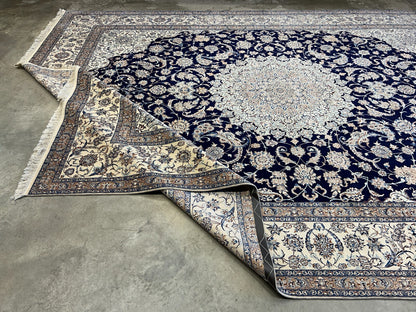 10'4"x14'3" Fine Hand-Knotted Wool & Silk Naine Rug