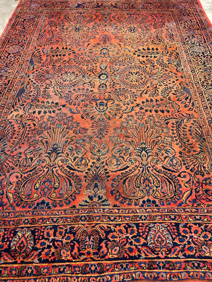9'3"x12'7" Antique Fine Lamb Wool Sarouke Rug Hand-knotted Carpet