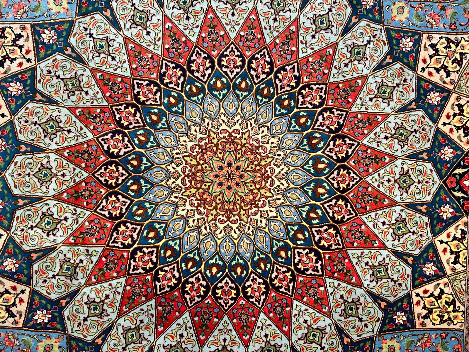 6'8"x10'7" Fine Hand-Knotted Wool & Silk Blend Tabrize Carpet - Area Rug