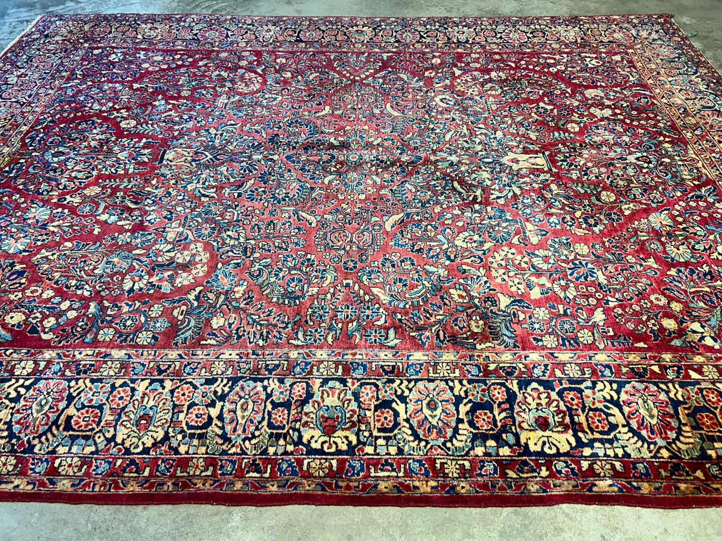 9'3"x12'7" Antique Fine Lamb Wool Sarouke Rug Hand-knotted Carpet
