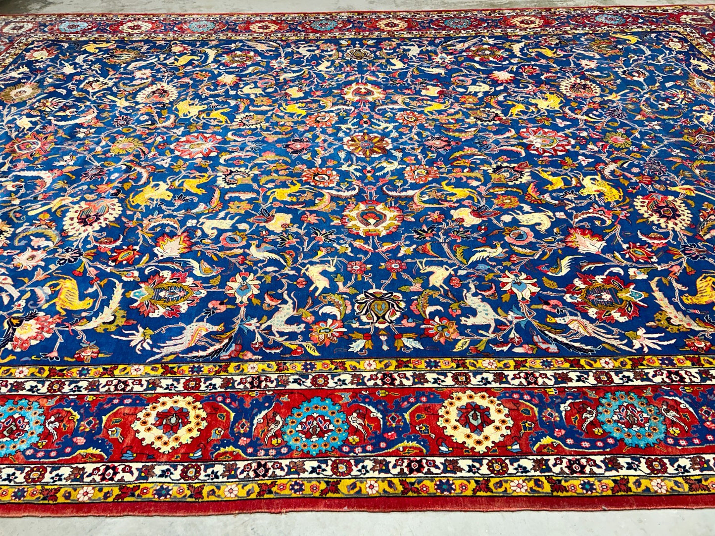 Collector Item - 10'6"x15'7" Antique Hand-Knotted Wool & Silk Varamine Area Rug
