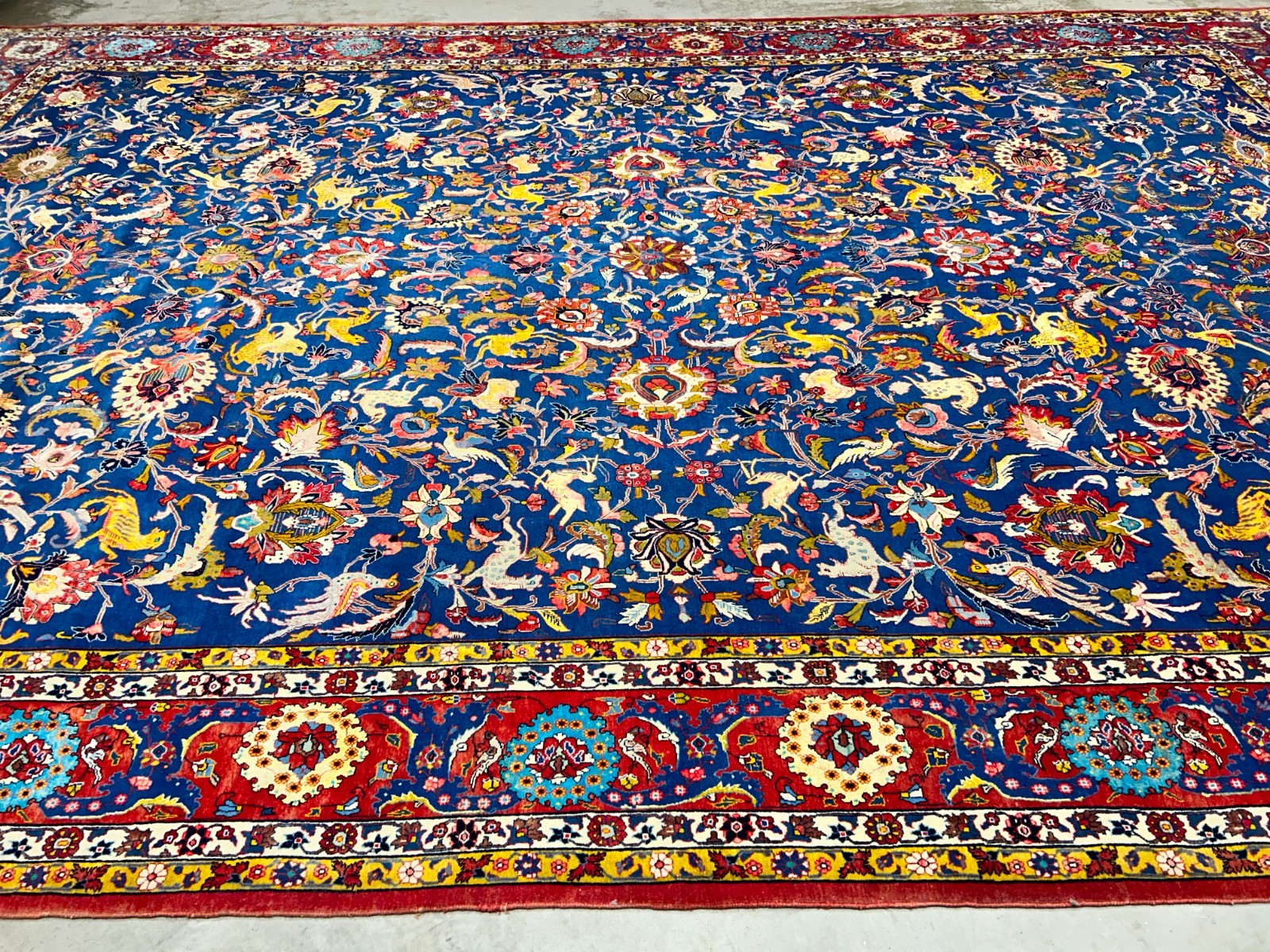 Collector Item - 10'6"x15'7" Antique Hand-Knotted Wool & Silk Varamine Area Rug
