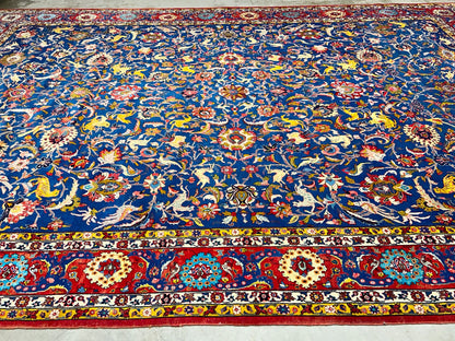 Collector Item - 10'6"x15'7" Antique Hand-Knotted Wool & Silk Varamine Area Rug