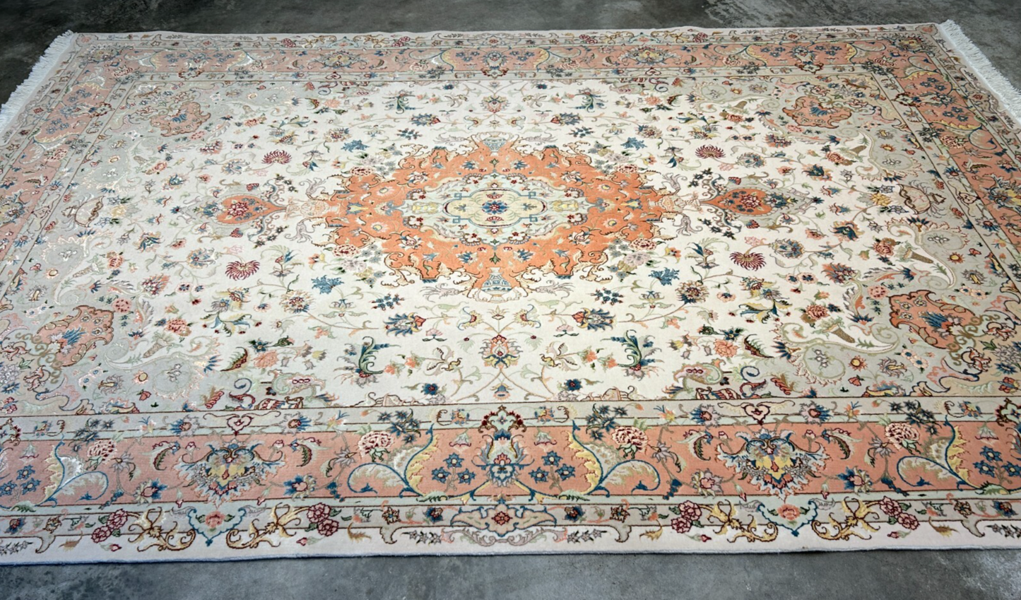 6'7"x9'10" Extra-Fine Hand-Knotted Wool & Silk Blend Tabrize Carpet - Area Rug