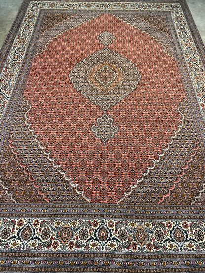 6'10"x10'1" Fine Hand-Knotted Wool & Silk Blend Tabrize Mahi Carpet - Area Rug