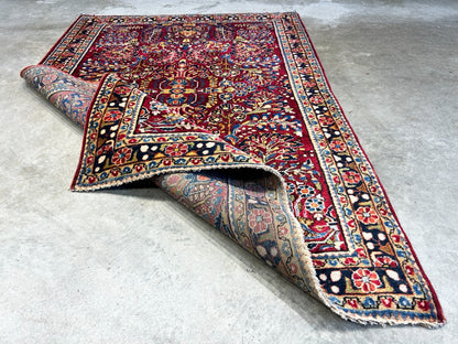 Collector Antique - 3'4"x5'1" Hand-Knotted 100% Wool Pile Sarouke Rug