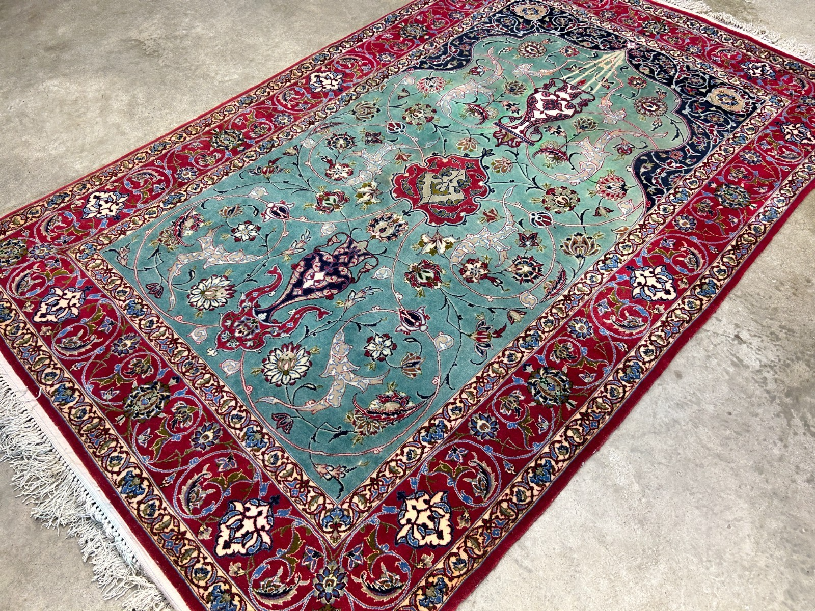 Collector Item-Fine 3'7"x5'9" Antique Hand-Knotted 100% Wool Isfahane Prayer Rug