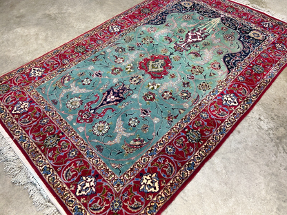 Collector Item-Fine 3'7"x5'9" Antique Hand-Knotted 100% Wool Isfahane Prayer Rug