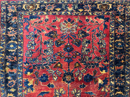 4'10"x6'6" Antique Hand-Knotted 100% Wool Pile Sarouke Area Rug - Carpet
