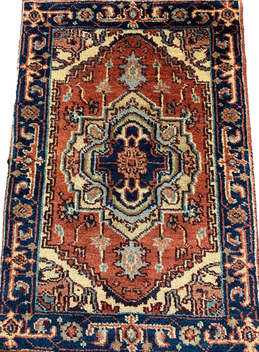 2'x3' Hand-Knotted 100% Wool Herize Design Carpet - Area Rug