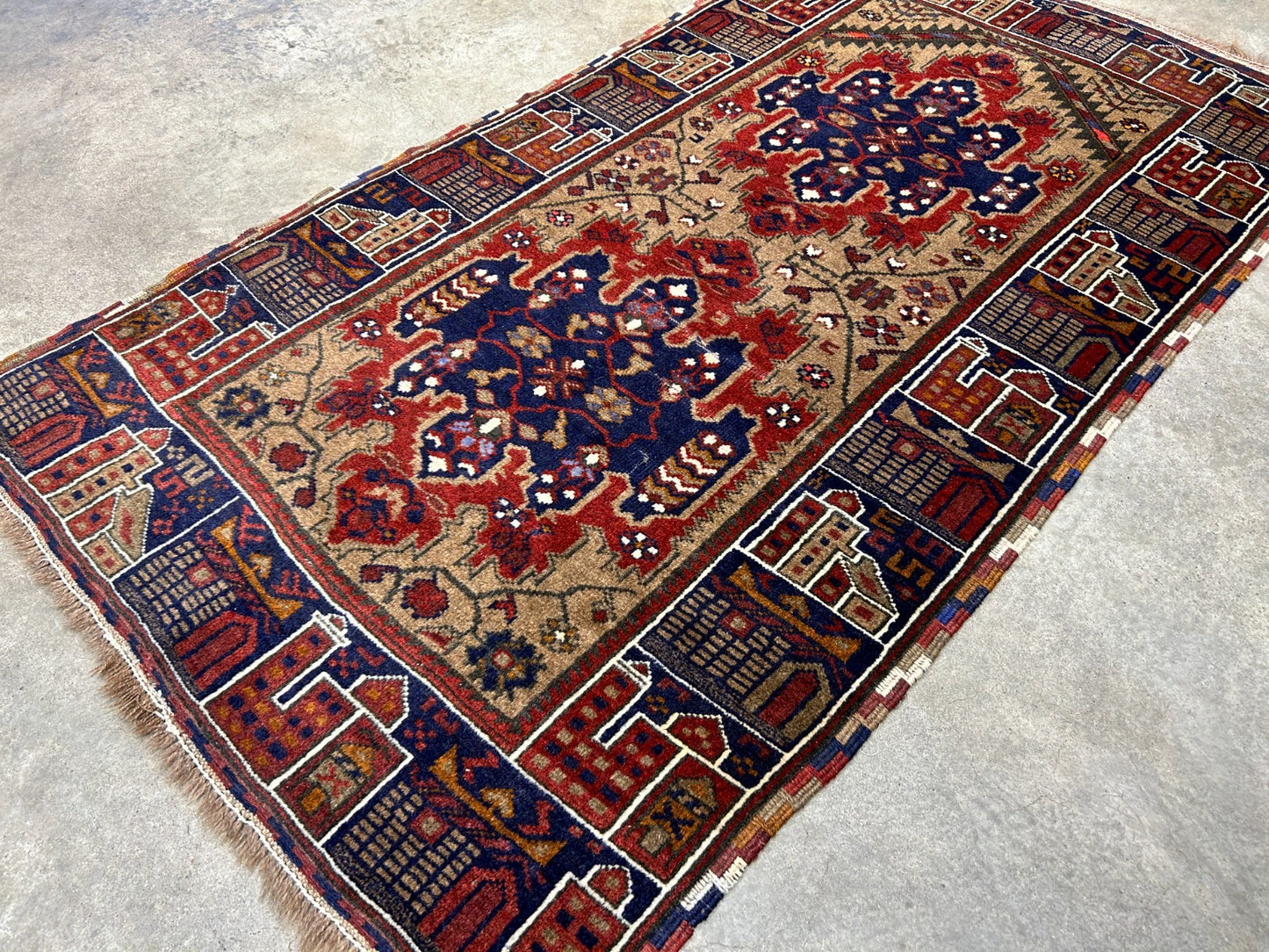 3'x4'2" Antique Hand-Knotted 100% Wool Pile Afghan Rug
