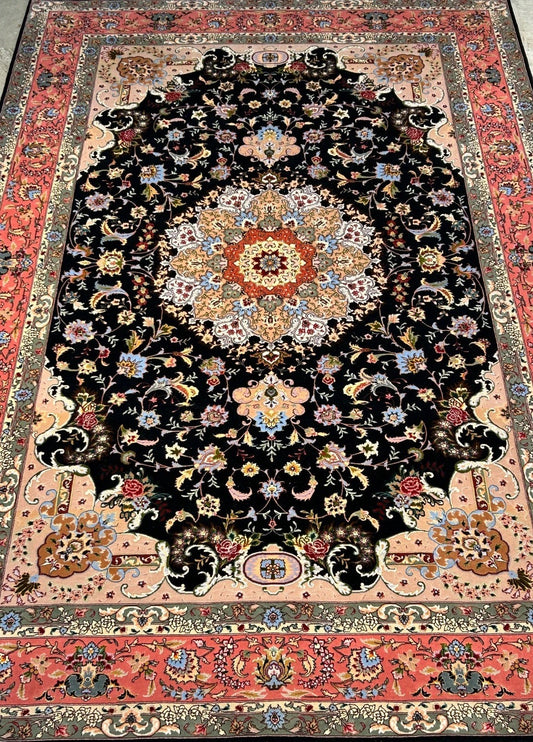 6'9"x10'5" Very Fine Hand-Knotted Wool & Silk Blend Tabrize Carpet - Area Rug
