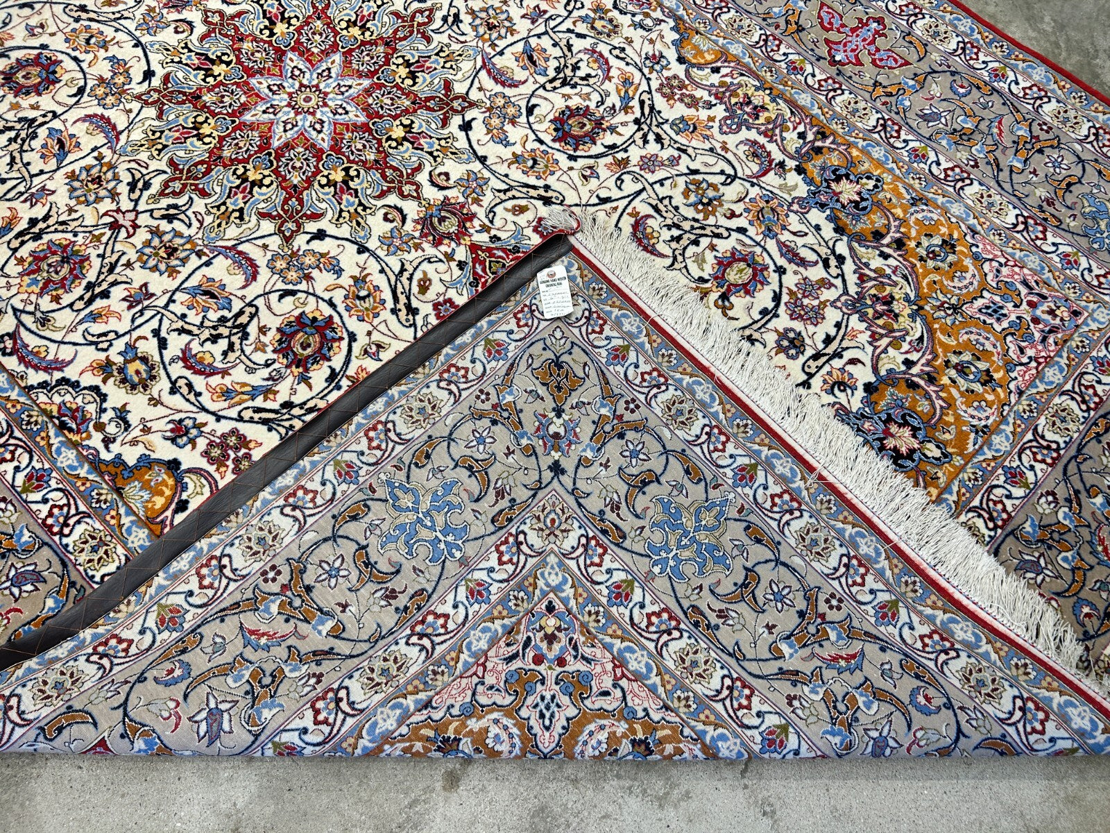 7'x10'8" Fine Hand-Knotted Wool & Silk Blend Isfahane Carpet - Area Rug
