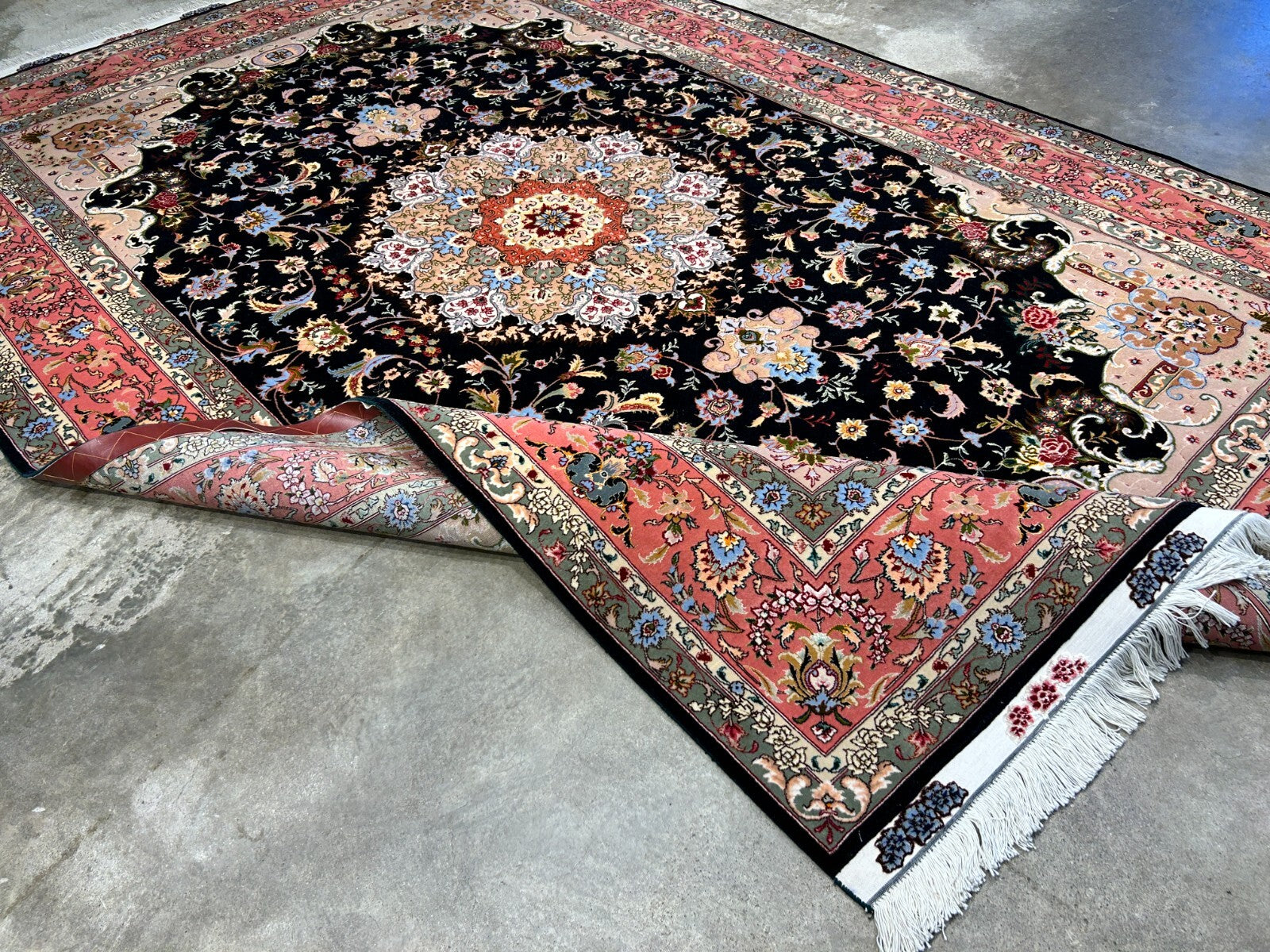 6'9"x10'5" Very Fine Hand-Knotted Wool & Silk Blend Tabrize Carpet - Area Rug