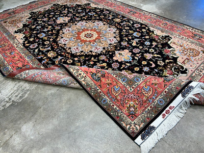 6'9"x10'5" Very Fine Hand-Knotted Wool & Silk Blend Tabrize Carpet - Area Rug