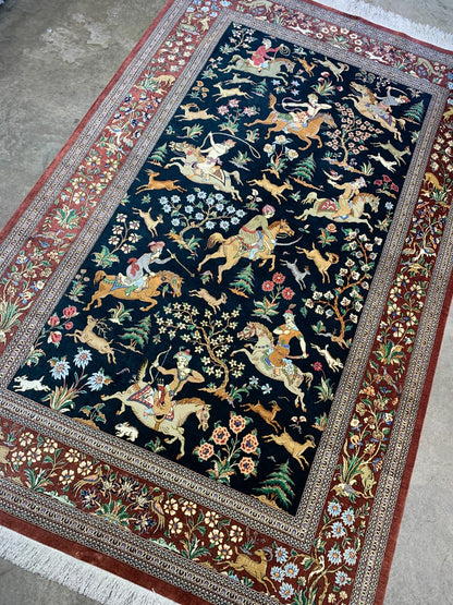 4'3"x6'8" Exquisite Extra-Fine Hand-Knotted 100% Silk Qume Area Rug - Carpet