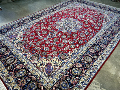6'9"x10'3" Extra-Fine Hand-Knotted Wool & Silk Blend Isfahane Carpet - Area Rug