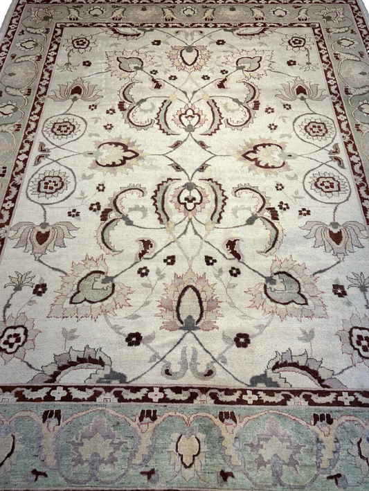 7'1"x9'1" Hand-Knotted 100% Wool Pile Indian Arut Carpet - Area Rug