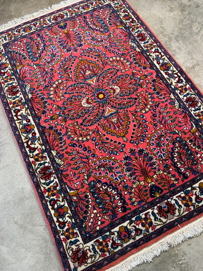 3'6"x5'2'' Hand-Knotted 100% Wool Pile Sarouke Area Rug