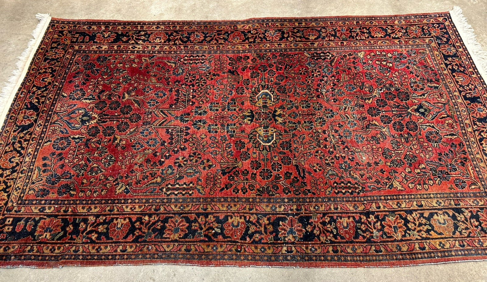 4'9”x6’3” Antique Fine Wool Sarouke Rug Hand-knotted Carpet