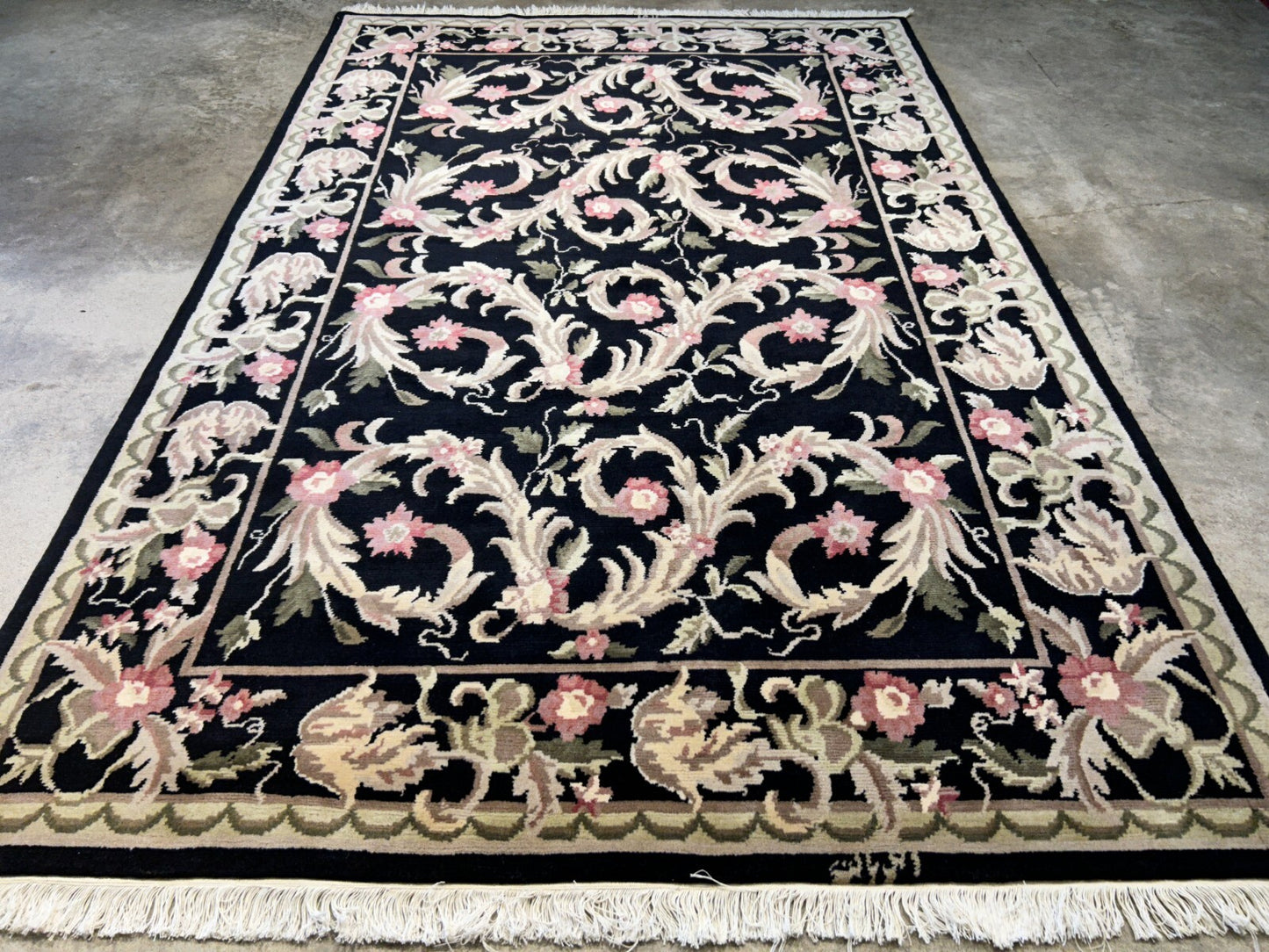 6'x9'2" Hand-Knotted 100% Wool Pile Indo-Tabati Carpet - Area Rug