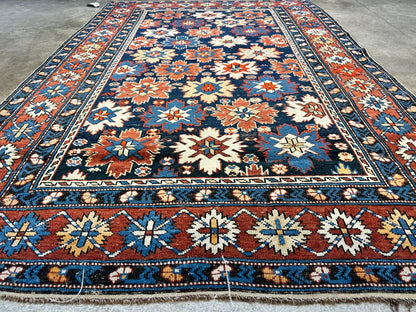 Collector Item -  4'x6'3" Antique Hand-Knotted 100% Wool Pile Kazak Rug