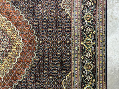 6'8"x10'3" Fine Hand-Knotted Wool & Silk Blend Tabrize Mahi Carpet - Area Rug