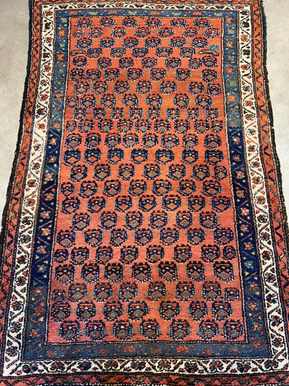 3'9"x5'9" Antique Hand-Knotted 100% Wool Pile Hamadane Area Rug - Carpet