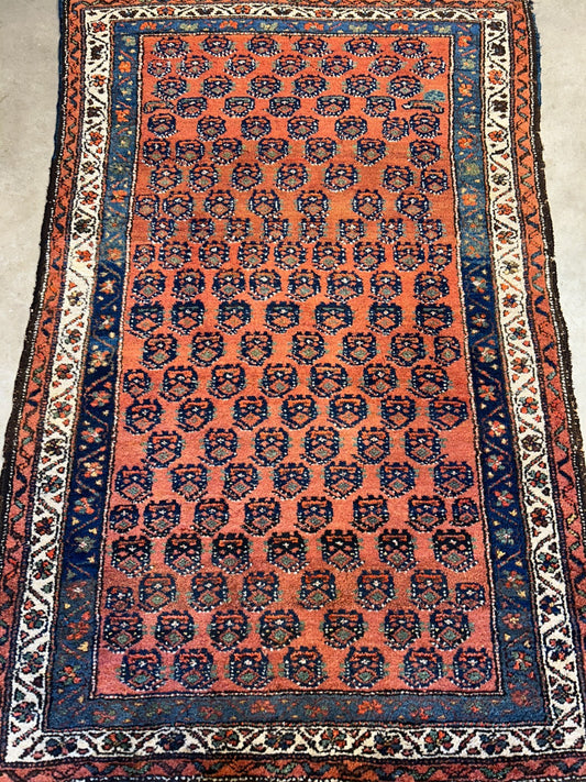 3'9"x5'9" Antique Hand-Knotted 100% Wool Pile Hamadane Area Rug - Carpet